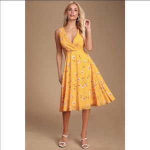 Lulu's Alysia Golden Yellow Floral Midi Dress